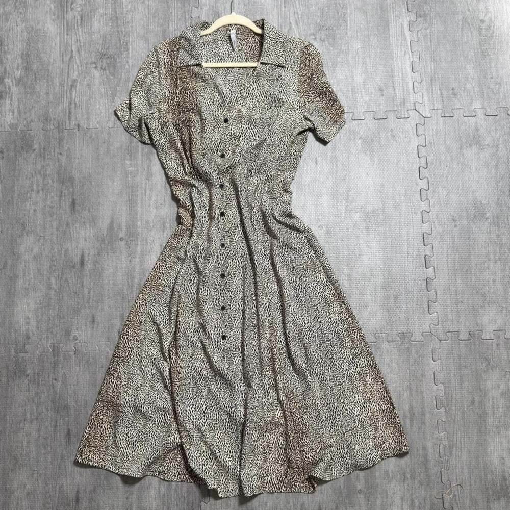 MNG Mango Leopard Print Button Front Midi Dress Women's‎ Size 8